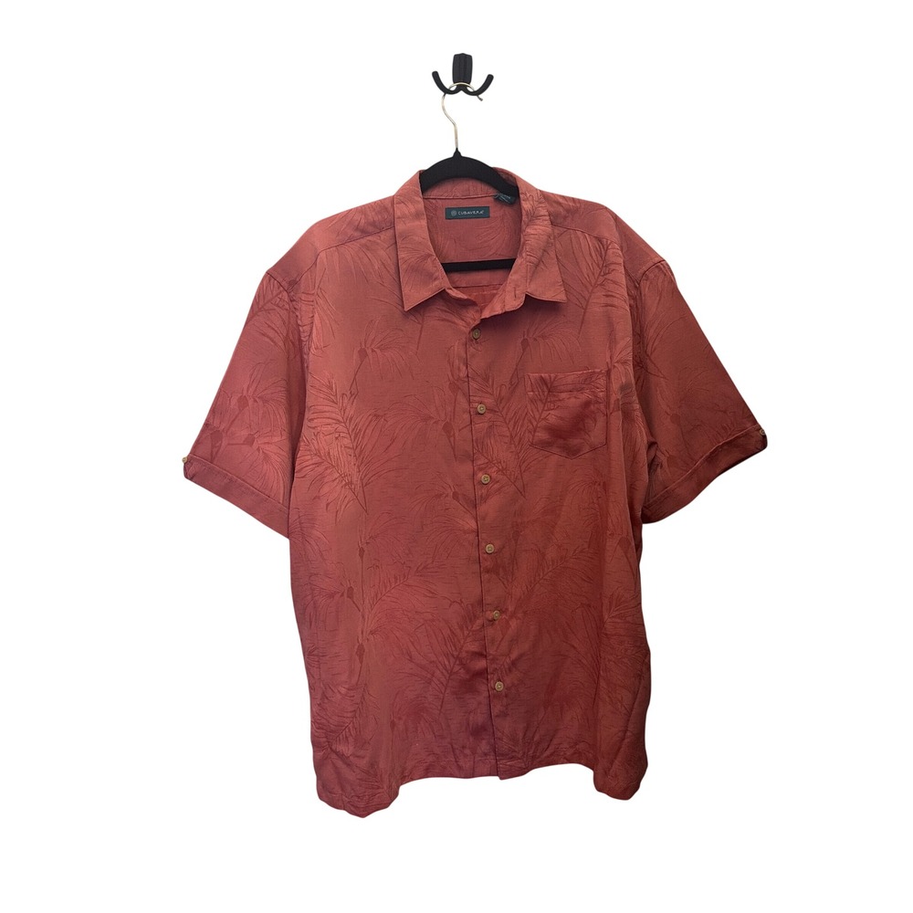 Cubavera Mens XXL Coral Salmon Tonal Palm Leaf Short Sleeve Button Down Shirt